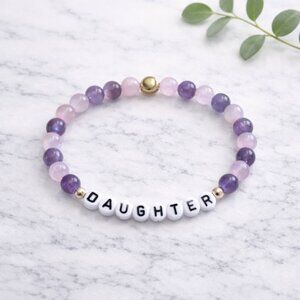 DAUGHTER Rose Quartz Amethyst Crystal Bracelet 6mm Beads Jewelry Gift Ready